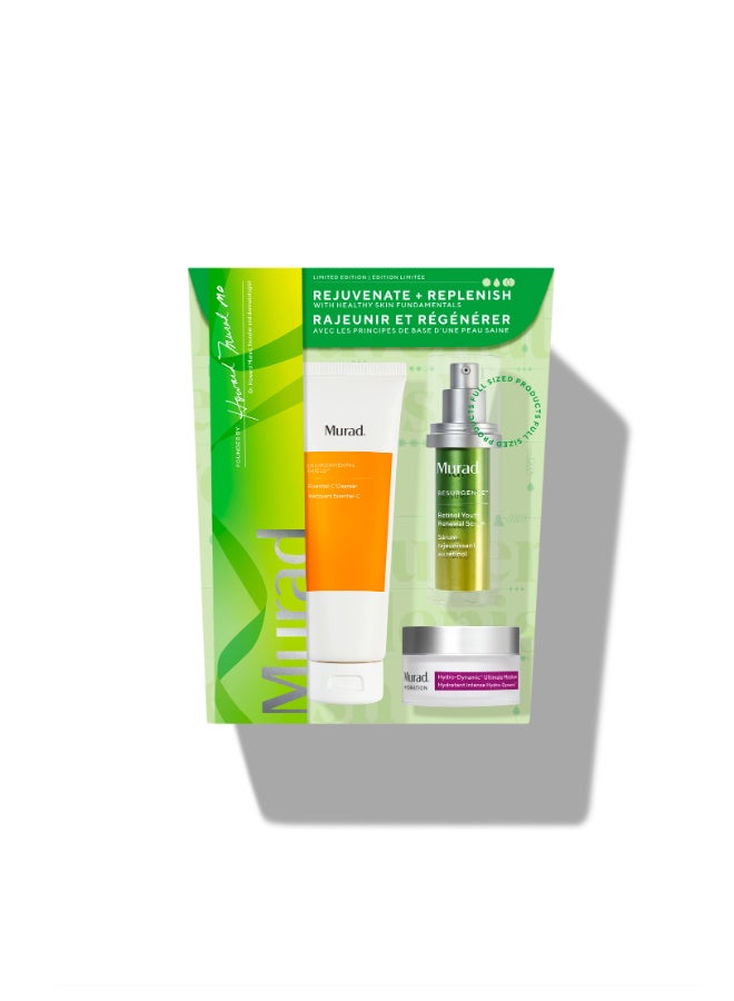 Murad Rejuvenate + Replenish Kit | 3-Step Healthy Skin Essentials with Renewing Cleanser, Treatment Serum & Nourishing Moisturizer | Restores Radiance & Strengthens Skin Barrier - Image 1